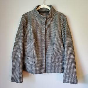 Coldwater Creek Blazer Womens Size 8 Gray Silver Metallic Herringbone Plaid